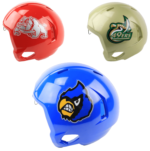 Football helmets with college logos